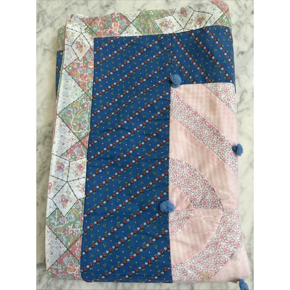 Vintage Handmade Patchwork Lap Crazy Quilt  44"x32" Baby Baubles Pink Blue Green - Picture 1 of 10